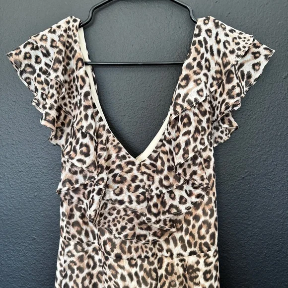 WAYF Animal Print Dress in Cream and Brown